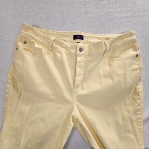 NYDJ Marilyn Straight Leg Jeans Pale Yellow Lift‎ Tuck Stretch Denim Womens 14
